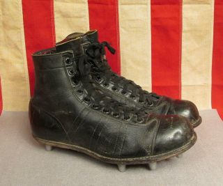 Vintage Wilson Black Leather High - Top Football Shoes Early Cleats Sz 7.  5