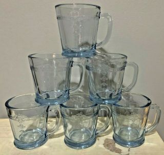 Vtg Set Of 6 Vintage 1940 - 50s Fire King Sapphire Blue Philbe D - Handle Glass Mugs