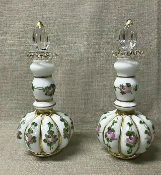 Fenton Charleton Perfume Bottles Rose 8.  5 " T Vintage Pair