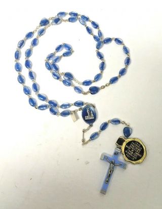 Vintage Brevetto Italy Legatura Alpacca Lourdes Water Blue Rosary 585850