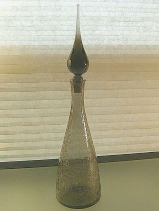 Vintage Pilgrim Crackle Glass Decanter 23 Gray W/ Flame Stopper 18 "