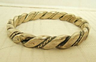 Heavy Taxco Mexico Sterling Silver Bangle Bracelet With Roping