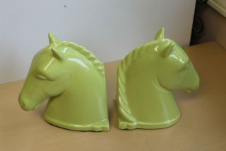 Vintage Mid Century Green Abingdon Horse Head Bookends - 3lbs Each