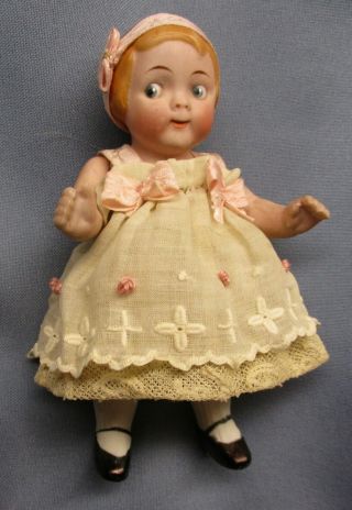 Adorable Antique German All Bisque 5 " Googlie Doll