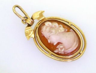14k Yellow Gold Carved Carnelian Cameo Pendant