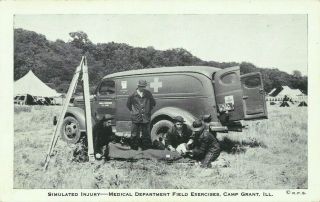Camp Grant Rockford Illinois Army Ambulance Medic Ww2 Photo Postcard