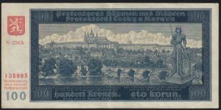 1940 100 Kronen Czechoslovakia Wwii Vintage Money Banknote German Occupation Xf