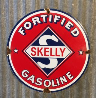 Vintage Skelly Gasoline Porcelain Gas Motor Oil Service Station Pump Plate Sign