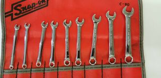 Vintage SNAP ON C - 90,  9 Piece SAE 6 Point Ignition Wrench Set 1/8 