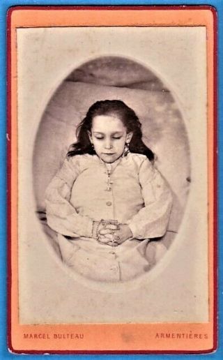 Vintage Cdv Photo Post Mortem Young Girl Armentieres France Ca 1880