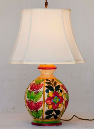 Vintage Italy Majolica Ceramic Hand Painted Italian Table Lamp