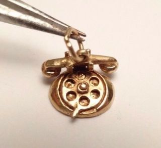 14k Solid Yellow Gold Vintage Old Fashioned Desk Rotary Telephone Charm Pendant