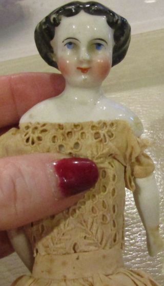 G368 Antique German Civil War Era Flat Top Doll House China Head Doll 7 " Tall