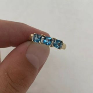 9ct Gold Blue Topaz & Diamond Ring 9k 375.