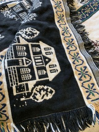 Vtg Woven Colonial Houses Afghan Throw Blanket Beige Brown Black 26” X 42” 4