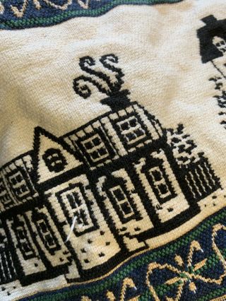 Vtg Woven Colonial Houses Afghan Throw Blanket Beige Brown Black 26” X 42” 6