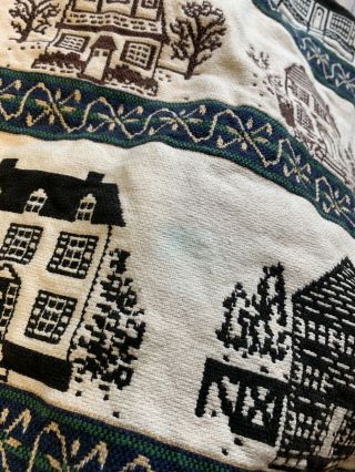 Vtg Woven Colonial Houses Afghan Throw Blanket Beige Brown Black 26” X 42” 7