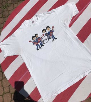 Vintage 80s 90s The Beatles T - Shirt Cartoon Animated Size L