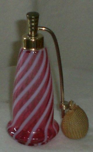 Vintage Fenton Devilbiss Cranberry Opalescent Spiral Pattern Perfume Atomizer