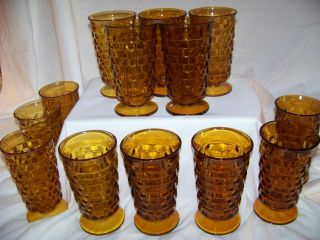 Vintage Amber Indiana Glass Whitehall Cubist Goblets Set Of 13