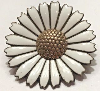 Vintage Signed E Dragsted Daisy Brooch Denmark Sterling Enamel 1950 Collectible