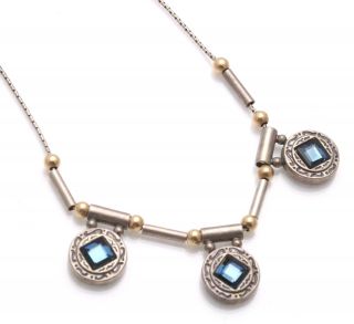 Vintage 925 Sterling Silver Blue Stone Necklace Gold Plated Estate Israel