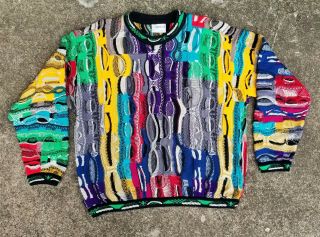 Vintage 90s Coogi Australia Multi - Color Mercerised Cotton Biggie Sweater Size L