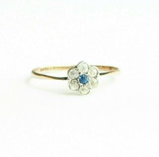 Vintage Art Deco 9ct Gold & Silver Daisy Flower Paste Ring Size P 1/2