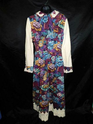 Vintage 70s S Jessica Gunne Sax Purple Blue Floral Maxi Dress Hippie Boho Gypsy 4