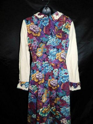 Vintage 70s S Jessica Gunne Sax Purple Blue Floral Maxi Dress Hippie Boho Gypsy 8
