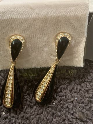 CHRISTIAN DIOR NOS Vintage Earrings Haute Couture Pave Ice Rhinestones 14K Post 2