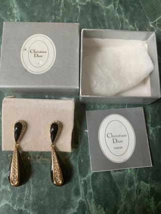 CHRISTIAN DIOR NOS Vintage Earrings Haute Couture Pave Ice Rhinestones 14K Post 4