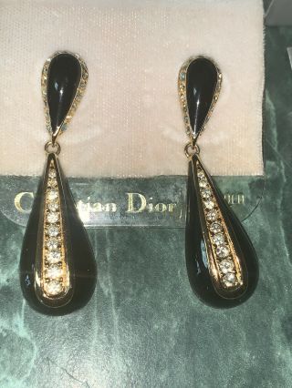 CHRISTIAN DIOR NOS Vintage Earrings Haute Couture Pave Ice Rhinestones 14K Post 6