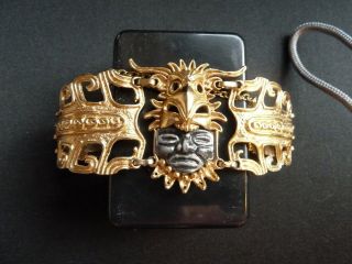 Vintage Marbel Salvador Teran Mexico 22k Gold Filled Aztec Bracelet,  Signed