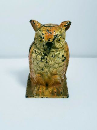 Rare Vintage Owl Vindex Cast Iron Penny Still Bank From 1930 