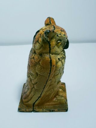 Rare Vintage Owl Vindex Cast Iron Penny Still Bank From 1930 ' s 2