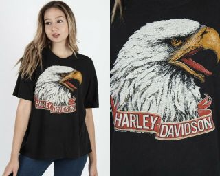 Vintage 80s Harley Davidson Motorcycle Bikers Only Dealer Pa Eagle Tee T Shirt