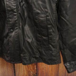 Levi ' s Mens Vintage Deer Trucker Black Leather Sherpa Lined Jacket L 2
