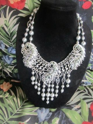 Huge Sarah Coventry Leaf Trio Charm Statement Necklace - Repurposed Ooak