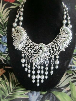 Huge Sarah Coventry Leaf Trio Charm Statement Necklace - Repurposed OOAK 5