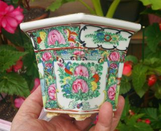 PLANTER vtg chinese rose medallion porcelain flower pot vase pottery painting 6