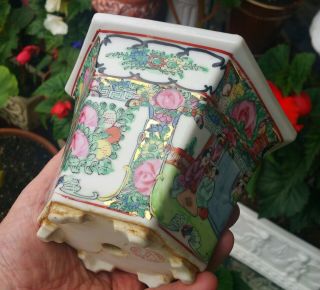 PLANTER vtg chinese rose medallion porcelain flower pot vase pottery painting 8