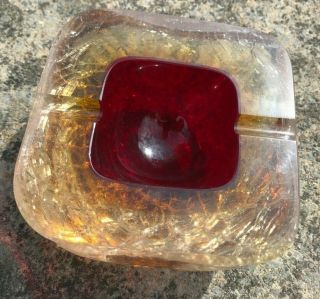 Huge Rare Vintage Murano Sommerso Geode Glass Ashtray 1.  5kg Red,  Amber & Clear 2