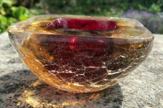 Huge Rare Vintage Murano Sommerso Geode Glass Ashtray 1.  5kg Red,  Amber & Clear 3