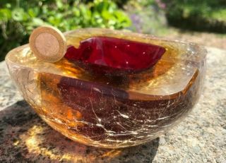 Huge Rare Vintage Murano Sommerso Geode Glass Ashtray 1.  5kg Red,  Amber & Clear 4