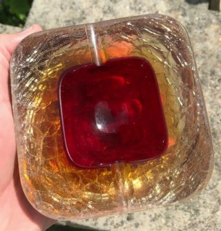 Huge Rare Vintage Murano Sommerso Geode Glass Ashtray 1.  5kg Red,  Amber & Clear 6