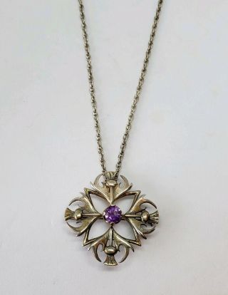 Omg Ola Gorie Scottish Sterling Silver 925 Amethyst Thistle Pin Pendant Necklace