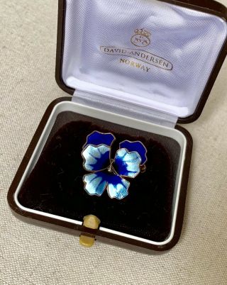 David Andersen Norway Enamel Sterling Silver Pansy Brooch Pin Blue Flower