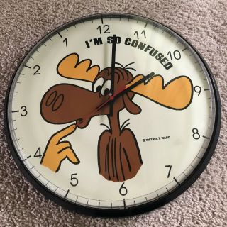 Vintage Rocky And Bullwinkle Backwards Clock 1987 I’m So Confused Pat Ward