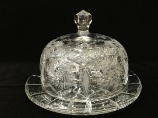 Vintage Large Dome Dish Crystal Cut Glass W/under Plate,  11 " Diameter X 7 1/2 " H